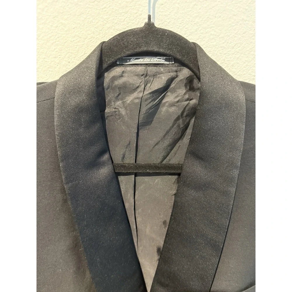 Lubiam Italy Blazer Mens 44T Black Wool Double‎ Breasted Lanificio Zignone Tux
